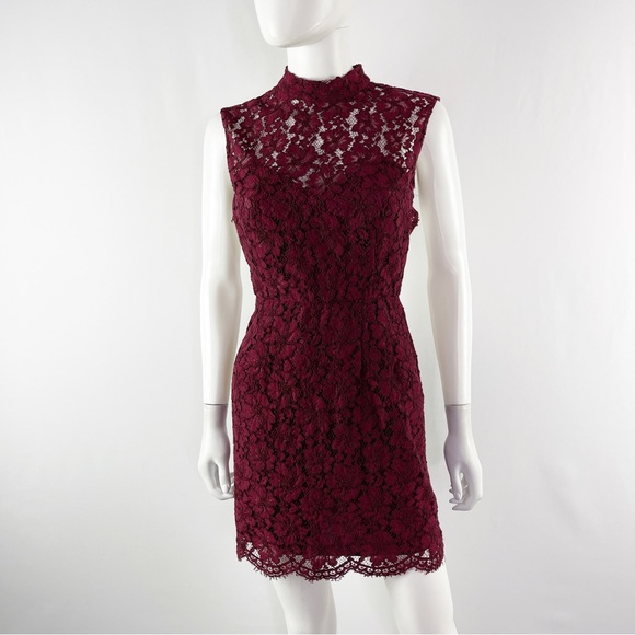 Sandro Paris Size 1 US S Burgundy Red ROMIE Lace Mini Dress with Open Back - Picture 3 of 15
